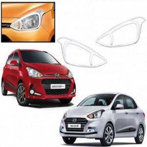 AUTO ATTIRE Premium Quality i10 Grand 2017 Chrome Plated Head Light Cover Garnish (02 Pcs)