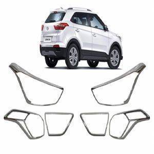 AUTO ATTIRE Premium Quality CRETA Chrome Plated head Light and Tail Light Cover Combo (04 Pcs)