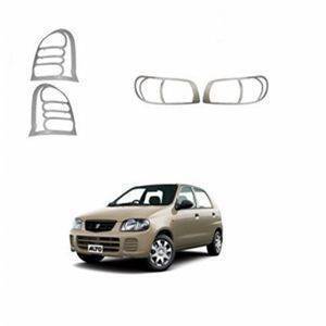 AUTO ATTIRE Premium Quality Alto Old Chrome Plated Head Light  and Tail Garnish Cover Garnish Combo (04 Pcs)