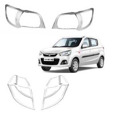 AUTO ATTIRE Premium Quality Alto K10 New Chrome Plated Head Light  and Tail Garnish Cover Garnish Combo