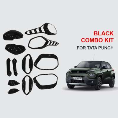 Verkoper Black Chrome Combo Kit for Tata Punch | Garnish Accessories kit | Set of 12pcs