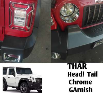Mahindra Thar Chrome Plated Head Light and Tail Garnish Cover Garnish Combo (04 Pcs)